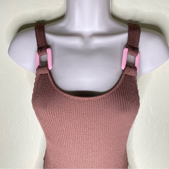 Aerie Crinkle Birthday Scoop Cheekiest One Piece Swimsuit Brown Pink Size XS - Picture 4 of 16